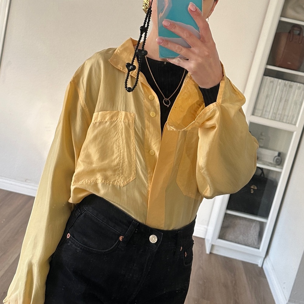100% silk oversized yellow shirt.